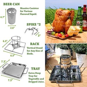 Meykers Beer Can Chicken Holder Stand - Vertical Roaster for Grill Smoker Oven - Stainless Steel Rack Tray Canister Vegetable Spike - BBQ Barbeque Smoke Seasoning Beer Butt Chicken Turkey Meat