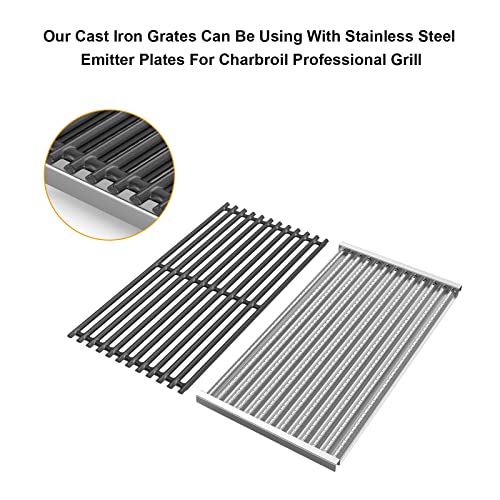 BBQ-PLUS Cooking Grates for Charbroil Commercial TRU-Infrared 2 Burner 463644220 463632320 463642316 463675016 463644220 G369-0030-W2,Cast Iron Grill Grids Replacement Parts for Charbroil,2 Pack