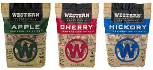 western popular bbq smoking wood chip variety pack bundle (3) - popular flavors - apple & hickory, with cherry