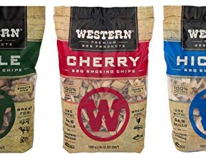 Western Popular BBQ Smoking Wood Chip Variety Pack Bundle (3) - Popular Flavors - Apple & Hickory, with Cherry