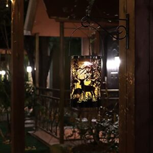 Solar Outdoor Lantern Made of Metal, Carving The Appearance of Forests and Deer. Outdoor Decorative Lamps for Patio Waterproof, Delicate Garden Decoration for Patio, Pathway, Landscape, Home Decor.