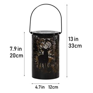 Solar Outdoor Lantern Made of Metal, Carving The Appearance of Forests and Deer. Outdoor Decorative Lamps for Patio Waterproof, Delicate Garden Decoration for Patio, Pathway, Landscape, Home Decor.