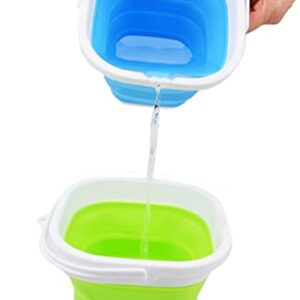 SAMMART 2.6L (0.68 Gallon) Super Mini Sqare Collapsible Plastic Bucket - Foldable Square Tub - Portable Fishing Water Pail - Space Saving Outdoor Waterpot (Marine Blue + Grass Green)