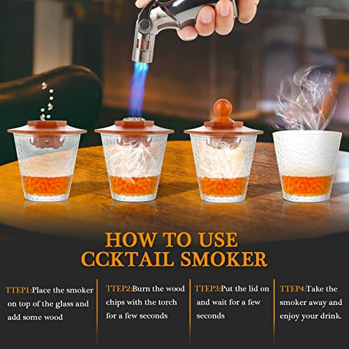 Cocktail Smoker Kit with Torch, Bourbon Smoker Infuser Kit Six Flavors Wood Chips, Old Fashioned Drink Smoker Kit for Whiskey, Cocktail, Meat, Cheese, Gift for Men, Dad, Husband (Without Butane)