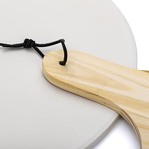 ZENFUN 15'' Round Pizza Stone with Wooden Pizza Paddle, Cordierite Pizza Stone Board for Grill, BBQ, Oven Safe, Baking, Pies, Pastry Bread, Calzone, Thermal Shock Resistant