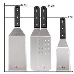 HaSteeL Metal Spatula Set of 5, Stainless Steel Grill Spatula & Griddle Scraper - Multipurpose Griddle Accessories for BBQ Hibachi Teppanyaki Flat Top Cooking, Riveted Handle & Dishwasher Safe