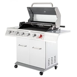 Royal Gourmet 5-Burner Propane Gas Grill with Side Burner, Stainless Steel Barbeque Grills, Silver, GA5404S