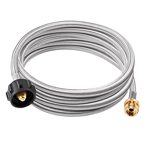 Shirbly Stainless Steel Propane Adapter Hose, 1Lb to 20Lb Propane Conversion for QCC1/Type1 LP Tank, Propane Adapter Hose for Buddy Heaters, Weber Q Grill, Coleman Grill, Camp Stove (10 Feet)