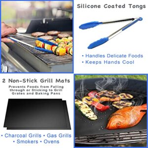 8 Piece Ultimate Smoker & BBQ Tool Set - Non-Stick Grill Mats, Grilling Gloves, Meat Shredder Claws, Basting Brush, and Tongs with Reusable Travel & Storage Case