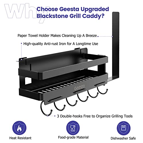 Geesta Upgraded Griddle Caddy for 28"/36" Blackstone Griddles, Grill Caddy Space Saving BBQ Accessories Storage Box with Paper Towel Holder, Blackstone Griddle Accessories for Outdoor Grill