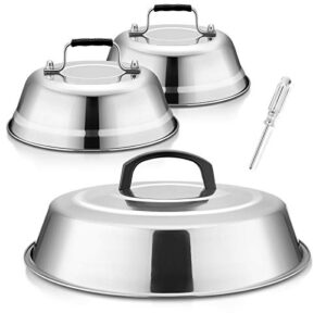 cheese melting dome 12inch & 9inch, hasteel stainless steel round steaming basting cover set, heavy duty griddle grill accessories for flat top griddle teppanyaki bbq cooking indoor & outdoor - 3packs