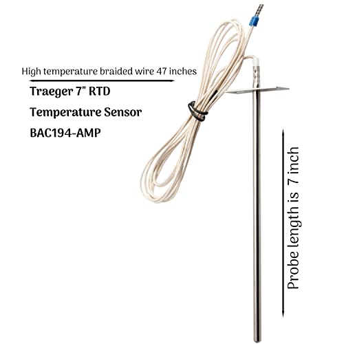 Replacement rtd Temperature Sensor for Traeger, 7" Temperature Sensor Probe Compatible with Most Traeger Grill Models, BAC194