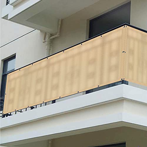 ALBN Balcony Screen Privacy Protection Outdoor Shading Net Windshield UV Protection HDPE Tear Resistant with Rope & Cable Ties, Height 1.1m/1.4m (Color : Beige, Size : 110x800cm)