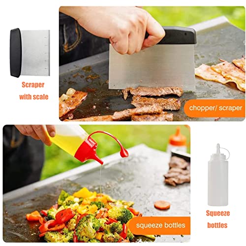 Griddle Accessories, Flat Top Grill Accessories kit for Camp Chef, Professional BBQ Accessories with Spatula, Carry Bag, Scraper for Outdoor BBQ Teppanyaki Grill Tools