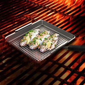 Yukon Glory BBQ 'N Serve™ Wide BBQ Grill Basket The Grilling Basket Includes a Clip-On Handle - Perfect Grill Baskets for Outdoor Grill Vegetables or Fish Basket & Meat