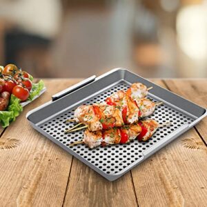 Yukon Glory BBQ 'N Serve™ Wide BBQ Grill Basket The Grilling Basket Includes a Clip-On Handle - Perfect Grill Baskets for Outdoor Grill Vegetables or Fish Basket & Meat