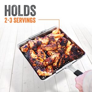 Yukon Glory BBQ 'N Serve™ Wide BBQ Grill Basket The Grilling Basket Includes a Clip-On Handle - Perfect Grill Baskets for Outdoor Grill Vegetables or Fish Basket & Meat