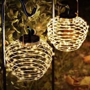 86 leds solar lights outdoor hanging lantern, jackyled waterproof apple-shaped solar powered dusk to dawn outdoor decorative lighting for garden, palm trees, sidewalk, pathway (2 pack)