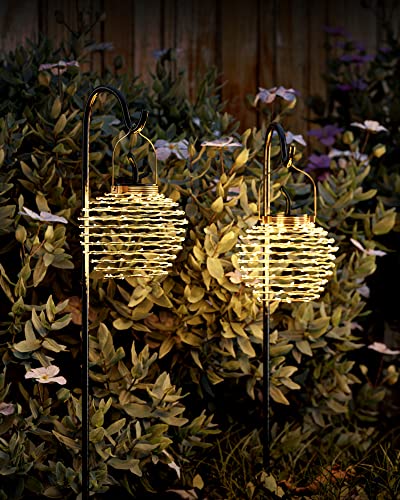 86 LEDs Solar Lights Outdoor Hanging Lantern, JACKYLED Waterproof Apple-Shaped Solar Powered Dusk to Dawn Outdoor Decorative Lighting for Garden, Palm Trees, Sidewalk, Pathway (2 Pack)