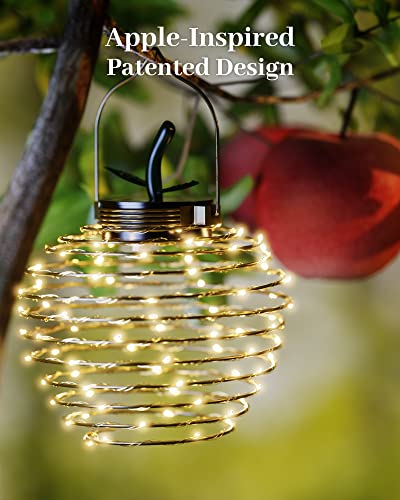 86 LEDs Solar Lights Outdoor Hanging Lantern, JACKYLED Waterproof Apple-Shaped Solar Powered Dusk to Dawn Outdoor Decorative Lighting for Garden, Palm Trees, Sidewalk, Pathway (2 Pack)