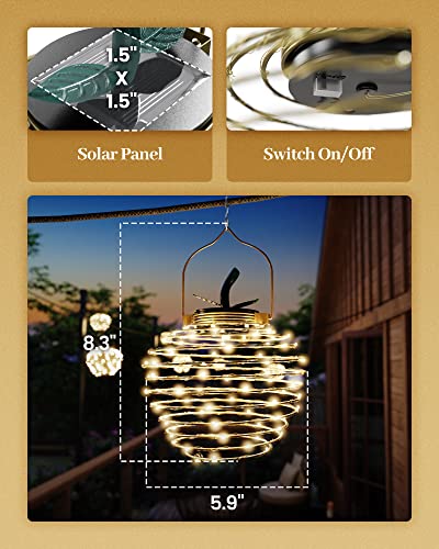 86 LEDs Solar Lights Outdoor Hanging Lantern, JACKYLED Waterproof Apple-Shaped Solar Powered Dusk to Dawn Outdoor Decorative Lighting for Garden, Palm Trees, Sidewalk, Pathway (2 Pack)