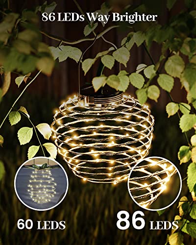 86 LEDs Solar Lights Outdoor Hanging Lantern, JACKYLED Waterproof Apple-Shaped Solar Powered Dusk to Dawn Outdoor Decorative Lighting for Garden, Palm Trees, Sidewalk, Pathway (2 Pack)