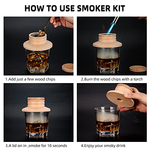 Cocktail Smoker Kit With Torch, Old-fashioned Whiskey Smoker Infuser Kit for Party, 6 Flavored for Cocktail, Whiskey, Bourbon Smoker Lover, Gifts for Birthday, Men, Dad, Husband (Without Butane)