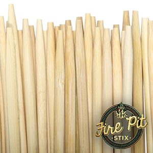 firepit stix 100 pk | bamboo marshmallow roasting sticks | 36" long 5"mm thick extra long heavy duty | semi-dulled point | wooden bbq s'mores hot dog skewer | great for parties (100 pack)