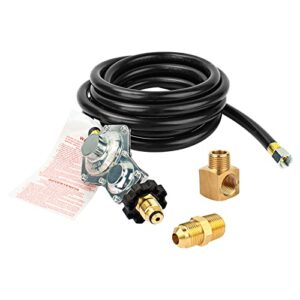 arrogantf f273684 12 ft propane heater adapter hose assembly and regulator kit compatible with mr heater buddy heaters, 3/8in female x 3/8in male street elbow