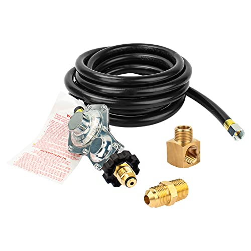 ArrogantF F273684 12 Ft Propane Heater Adapter Hose Assembly And Regulator Kit Compatible with Mr Heater Buddy Heaters, 3/8in Female x 3/8in Male Street Elbow