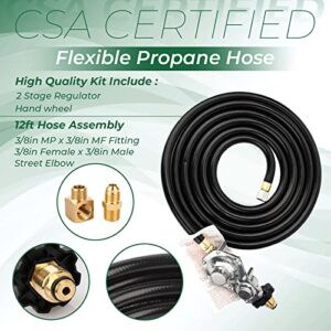 ArrogantF F273684 12 Ft Propane Heater Adapter Hose Assembly And Regulator Kit Compatible with Mr Heater Buddy Heaters, 3/8in Female x 3/8in Male Street Elbow