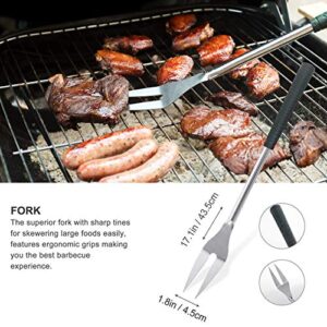 Grilljoy 8pcs BBQ Grill Tools Set. Extra Thick Stainless Steel Fork, Spatula,Tongs& Cleaning Brush - Complete Golf-Style Grilling Accessories with Long Heat-Resistant Grip