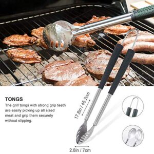 Grilljoy 8pcs BBQ Grill Tools Set. Extra Thick Stainless Steel Fork, Spatula,Tongs& Cleaning Brush - Complete Golf-Style Grilling Accessories with Long Heat-Resistant Grip