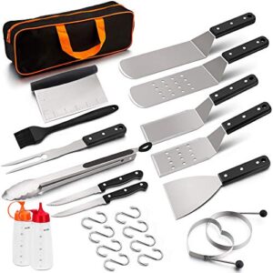 hasteel griddle grill accessories 16pcs, metal spatula stainless steel with carrying bag, professional bbq griddle tools kit for all your grilling needs - teppanyaki flat top cooking and camping
