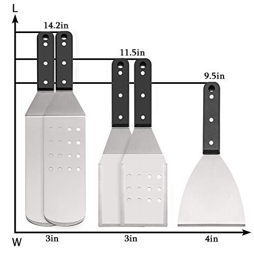 HaSteeL Griddle Grill Accessories 16PCS, Metal Spatula Stainless Steel with Carrying Bag, Professional BBQ Griddle Tools Kit for All Your Grilling Needs - Teppanyaki Flat Top Cooking and Camping