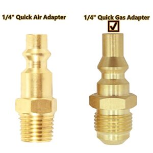 MCAMPAS New Propane/Natural Gas 1/4 Inch Quick Connect Fitting-Full Flow1/4 Quick Plug x 3/8" Male Flare for Connecting Gas Appliance,Heater,Grill Fire Pit, RV Quick Connect.(Solid Brass, 2 Piece)