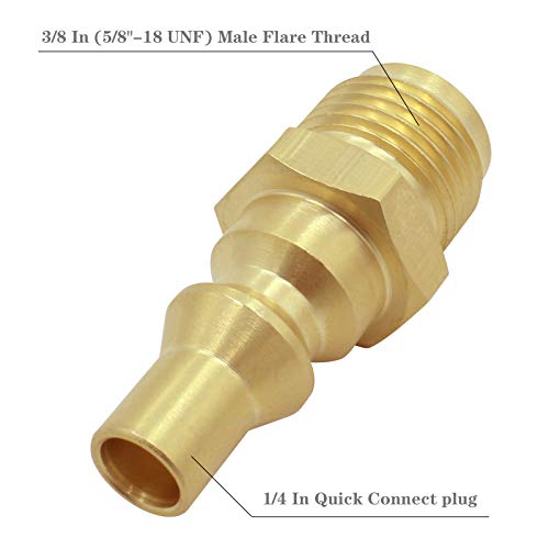 MCAMPAS New Propane/Natural Gas 1/4 Inch Quick Connect Fitting-Full Flow1/4 Quick Plug x 3/8" Male Flare for Connecting Gas Appliance,Heater,Grill Fire Pit, RV Quick Connect.(Solid Brass, 2 Piece)