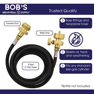 BISupply Propane Tank Extension Hose Kit, 5ft Long - Gas Hose Extender Line for Flame Torch Weed Burner Bottle Cylinder