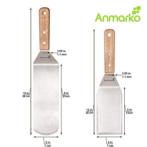 Metal Spatula Set - Griddle Long Spatula - Teppanyaki spatulas - Griddle Scraper and Pancake Flipper or Hamburger Turner - Stainless Steel Utensil great for BBQ Grill Flat Top - Commercial Grade