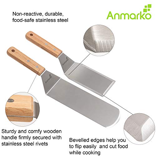 Metal Spatula Set - Griddle Long Spatula - Teppanyaki spatulas - Griddle Scraper and Pancake Flipper or Hamburger Turner - Stainless Steel Utensil great for BBQ Grill Flat Top - Commercial Grade