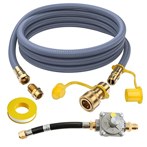 710-0003 Natural Gas Conversion Kit, Hose and Regulator, 10 Feet 1/2 Inch ID Natural Gas Hose with Quick Connect Fittings Compatible with Kitchen-aid, Convert Propane to Natural Gas