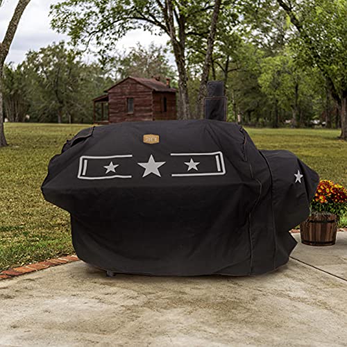 Oklahoma Joe's 8448007W04 Longhorn Reverse Flow Star Edition Rip-Stop Offset Smoker Cover, Black