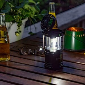 LitezAll Pull Up Lantern with Built-in Fan | 200 Lumen | with Carry Handle | Weather Resistant | Fan Pivots up to 90 Degrees | 3 Locking Positions | Batteries Included | Great for Outdoor and Campers