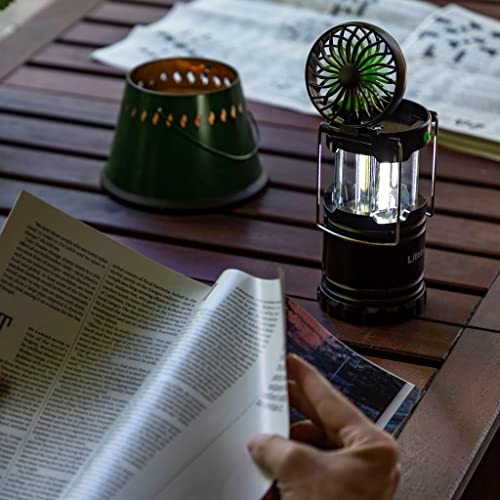 LitezAll Pull Up Lantern with Built-in Fan | 200 Lumen | with Carry Handle | Weather Resistant | Fan Pivots up to 90 Degrees | 3 Locking Positions | Batteries Included | Great for Outdoor and Campers