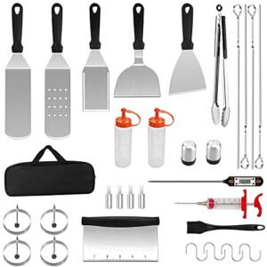 griddle accessories, lidlife 31pcs flat top grill accessories for blackstone and camp chef, griddle grill tools set for professional bbq, grill set with spatula,tongs,bottle, egg ring and carry bag