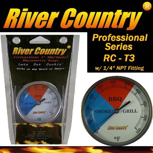 River Country 3" (RC-T3) Easy Mount Adjustable BBQ, Grill, Smoker Thermometer Temperature Gauge (50 to 550 F)