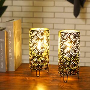 JHY DESIGN Set of 2 Metal Lamp Battery Powered 9''High Accent Cordless Lamp with LED Bulb Huge Fan Patterned Battery Lamp for Weddings Parties Patio Garden Indoors Outdoors Table Bed Room