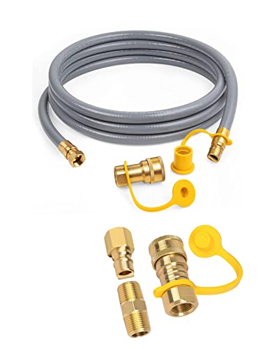 GASPRO 12 Feet 3/8-Inch Natural Gas Hose, Comes with An Extra Set of Quick Connect Fittings, Fit for Natural Gas Grill, Solid Brass