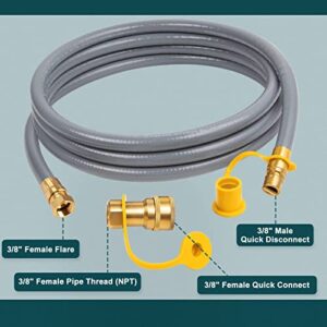 GASPRO 12 Feet 3/8-Inch Natural Gas Hose, Comes with An Extra Set of Quick Connect Fittings, Fit for Natural Gas Grill, Solid Brass