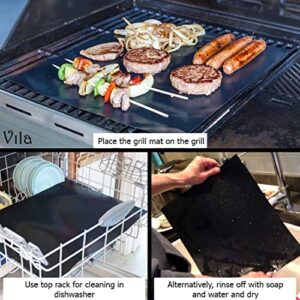 Vila Reusable BBQ Grill Mats, Temperature-resilient upto 500 Degrees Fahrenheit, Supports Charcoal Grills, Electric Ovens, Microwaves and Smokers, 2 Mats per Pack